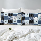 Cute Deer Comforter Set Twin, Military Camo Bedding Set for Kids Boys Teens Bedroom Tribal Animal Antlers Silhouette Quilted Comforter Checkered Plaid Arrows Bedding Comforters, Army Blue and White