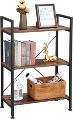 BEWISHOME 3 Tier Bookshelf, Rustic Small Book Shelf for Small Spaces, Brown Wooden Shelves for Bedroom Living Room and Home Office, 13.58" D x 24.21" W x 37" H, JCJ32Z