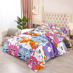Cat Comforter Set Queen Size - 3Pcs Colorful Cat Bedding Set for Boys Girls Teens Cute Animals Themed Bedding Set Warm Ultra Soft Cartoon Cat Quilt Cover with 2 Pillowcases for Kids Room Decor