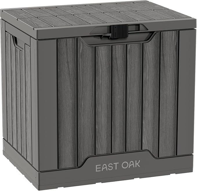 EAST OAK Outdoor Storage Box, 31 Gallon Deck Box Indoor and Outdoor Use, Waterproof Resin Storage Bin with Latch for Patio Cushions, Gardening Tools, UV Resistant, Grey