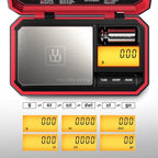 UNIWEIGH Travel Digital Pocket Scale 200g/0.01g, Digital Gram Scales | Mini Food Scale with 50g Calibration Weight for Food, Powder,small items, Tea, Jewelry, Coins (Battery Included)-Red
