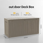 80 Gallon Waterproof Large Resin Deck Box Indoor/Outdoor Lockable Storage Container and Seating for Garden, Pool, and Patio (80 Gallon, Grey)