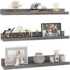 Giftgarden 24 Inch Grey Floating Shelves for Wall Mount, Gray Wood Wall Shelf Ledge for Bathroom Bedroom Living Room Kitchen Storage, Set of 3 Different Sizes