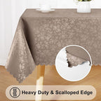 Smiry Rectangle Waterproof Heavy Duty Vinyl Tablecloths, 52 x 70 Inch | Wipeable Washable Floral Embossed Table Cover for Kitchen and Dining Room, Indoor & Outdoor Use, Taupe