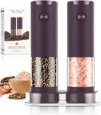 Electric Salt and Pepper Grinder Set Automatic Battery Pepper Mill Shakers Adjustable Coarseness Upgraded Larger Capacity with Led Home and Kitchen Appliances(Burgundy)