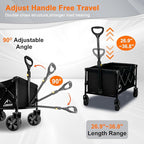 Collapsible Wagon Cart with Wheels Foldable, Folding Wagons Carts with Silent Universal Wheels, Large Grocery Cart On Wheels, Heavy Duty Utility for Shopping Beach Sports Fishing Camping, Black