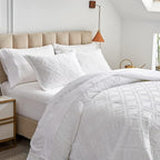 6 Pieces Tufted Bed in a Bag Twin Comforter Set with Sheets White, Soft and Embroidery Shabby Chic Boho Bohemian Design, Luxury Solid Color with Diamond Pattern, Jacquard Tufts Bedding Set for Kids