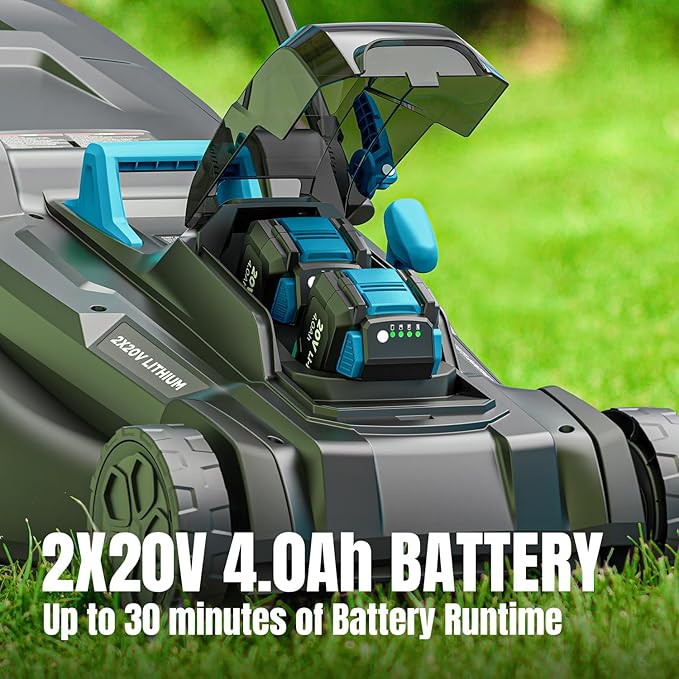 2x20V 18 inch Electric Lawn Mower Cordless, Brushless Push Lawn Mower with 6-Position Cutting Height Adjustment, 2x4.0Ah Battery & Dual Charger Included