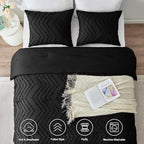 CozyLux California King Size Comforter Set Black - 3 Pieces Cal King Boho Tufted Shabby Chic Bedding Comforter Set for All Seasons, Chevron Bedding Sets with Comforter & 2 Pillow Shams