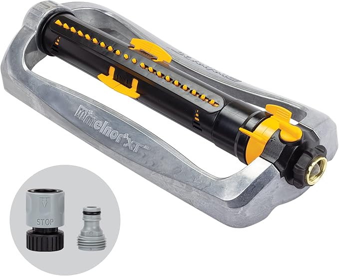 Melnor 65154AMZ XT Turbo Oscillating Sprinkler, Metal Base, 4,500 sq. ft., Quick Connect Bundle, 3-Way Adjustable, Black, Yellow