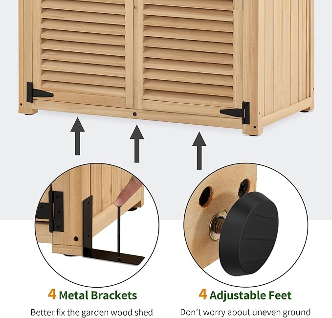 MCombo Outdoor Storage Cabinet, Wooden Storage Shed with Latch, Outside Garden Tool Shed with 2 Doors for Patio Yard Lawn, 0808 (Natural, Medium)