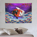 Houselerax Japanese Koi Fish Tapestry, Yin Yang Big Wave Cherry Blossom Tapestries Wall Hanging for Bedroom Living Room Office Decor 40"x30"