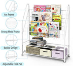 Kids Bookshelf Freestanding for Children Room 32 Inches White Metal Bookcase Large Capacity Books Toys Organizer Stable 5 Tiers Kids Book Rack for Playroom Bookstore Library.