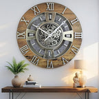The Gears Clock Real Moving Gear Wall Clock England Line (Wood & Stone, 24 inches (60 cm))