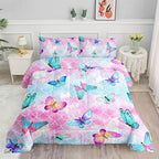 Datura home Kids Comforter Set Mermaid Scale Butterfly Printed Pattern Bedding Set with 1 Comforter and 2 Pillowcases for Girls Boys Bedroom All Season(Mermaid Twin)