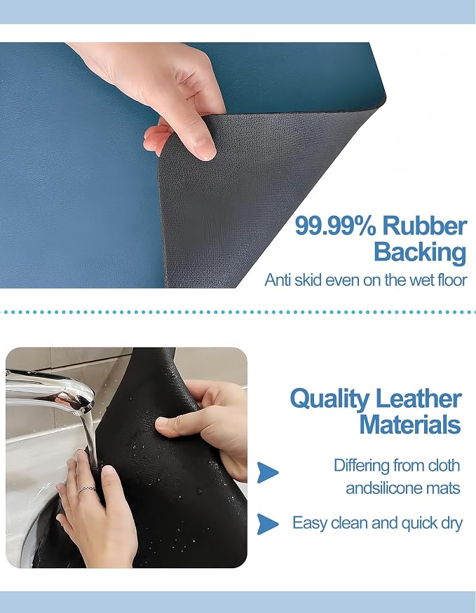 Dish Drying Mat for Kitchen Counter, 12"x19" Pad with Rubber Backed (Blue) | Hide Stain Anti Absorbent for Kitchen Counter, Non-slip Drying Mat for Coffee Machine Dish Rack