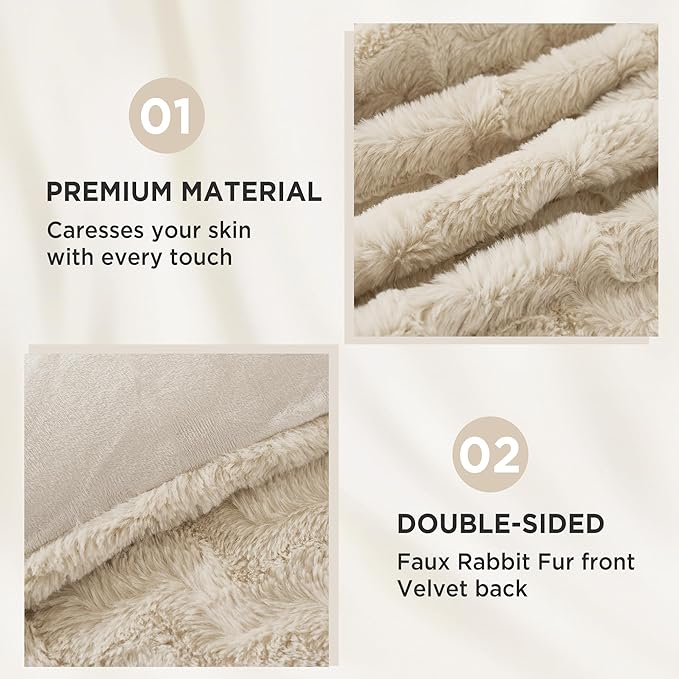 Andency Beige Fleece Comforter Set Queen Size, 3 Pieces Shaggy Faux Fur Bedding Comforter Set for Queen Bed, Fuzzy Plush Warm Sherpa Bed Comforter Set for Women Man