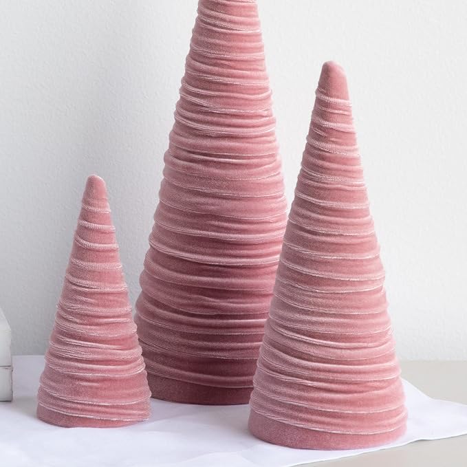 Your Heart's Content Blush Velvet Trees Set of 3, Elegant Mantel Accent, Teen Girl Coquette Room Decor, Handcrafted Gift for, Valentine Tablescape, Cozy (Blush)