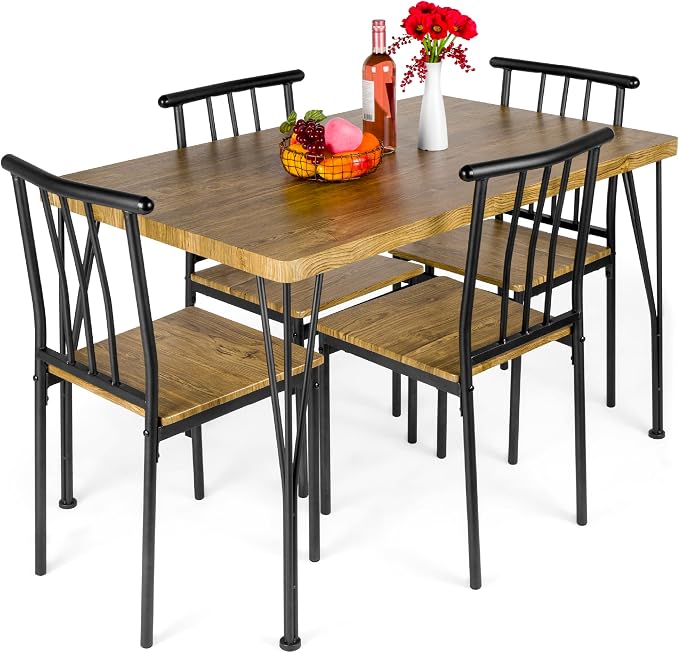 Best Choice Products 5-Piece Metal and Wood Indoor Modern Rectangular Dining Table Furniture Set for Kitchen, Dining Room, Dinette, Breakfast Nook w/ 4 Chairs - Brown