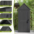 Outdoor Storage Shed – Durable Resin with Sloping Roof and Lockable Door, Waterproof Storage Cabinet with Ample Space, Multiple Hooks for Backyard, Garden, Patio & Lawn Black