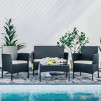 MoNiBloom 4 Pieces Patio Furniture Sets, Non Slip Foot Pads Wicker Rattan Sofa Chair with Soft Cushions and Sturdy Coffee Table for Backyard Porch Garden Poolside Balcony, Capacity 250 lbs, Black
