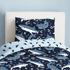 Dream Factory Sharks Boys Full Queen Size Boys Bedding Set Cotton Kids Comforter Set with Sham, 3 Piece, Full/Queen, Navy