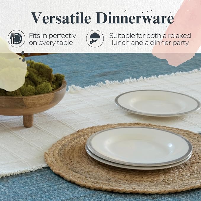 Portmeirion Potter's Brushstroke 8" Dinner Plate (Set of 4) - Handcrafted Earthenware Plates with Accent Rim, Microwave & Dishwasher Safe - Ideal Tableware for Modern & Traditional Dining (Grey)