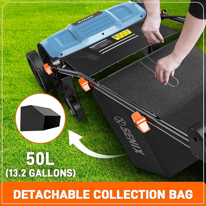 SENIX 13 Amp 15-Inch 2-in-1 Electric Dethatcher and Scarifier with 13.2-Gal Collection Bag,4-Position Depth Adjustment,Walk Behind for Lawn Garden Care Removing Thatch,Quick-Fold(SCE13-M)