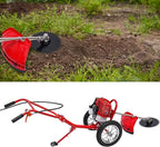49CC 2 Stroke Walk-Behind Lawn Mower Brush Mower with Wheels 1.8Kw Gasoline Hand Push Grass Trimmer for Orchards Vegetable Fields Gardens Lawns, 3 Functions