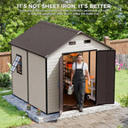 CDCASA 8x8 FT Resin Storage Shed, Waterproof Outside Plastic Storage Sheds with Floor, Adjustable Openable Windows, Lockable Door for Garden Patio Lawn, Brown & Beige