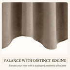 Camel Beige Scalloped Valance Curtains 52x18 Inch 1 Panel | Premium Velvet Wavy Short Curtains for Kitchen Windows, Neutral Home Decor Window Treatment for Farmhouse