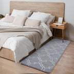 Chicrug Shag Geometric Modern Runner Rug for Bedroom, 2x6 Feet Memory Foam Indoor Hallway Runner Carpet, Fluffy Rug for Living Room Bedside Room Decor for Family, Grey/White