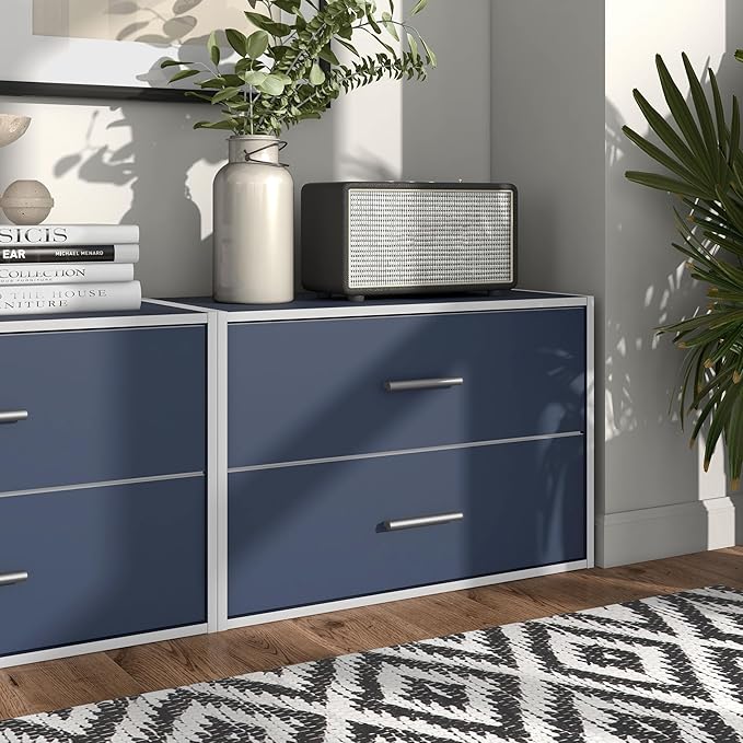 Apexa 2-Drawer Wooden Stackable Storage Drawers, Small Food Pantry Cabinet, Cajonera De Madera, Underbed Drawer Dorm Teen Room Decor & Bedroom, Home Office, Kitchen, Steel Blue