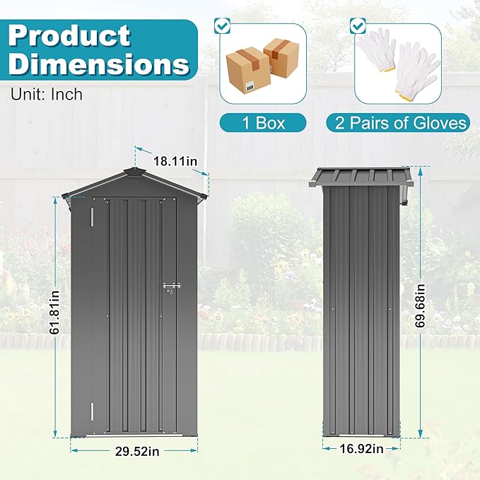 2.5x1.4 FT Outdoor Storage Shed, Metal Tool Shed with Lockable Doors & Peaked Roof, Galvanized Steel Garden Shed for Backyard Garden Patio Lawn, Black