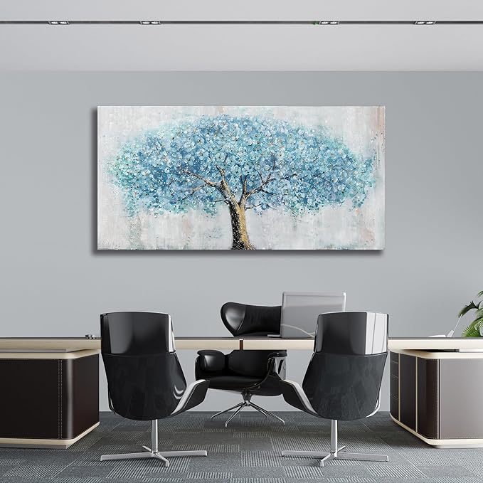 Yuaxker Tree Wall Art Blue and Gold Canvas Painting Modern Aesthetic Wall Decor Spiritual Artwork for Living Room Bedroom Dining Room Office Home Decor 20x40inch