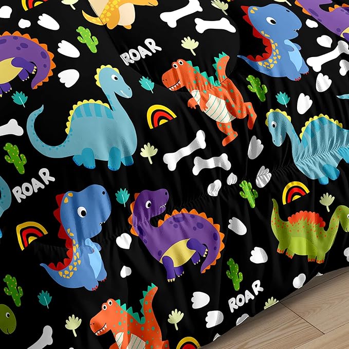 Dinosaur Comforter Set Queen - Cartoon Dinosaur Bedding Boys Comforter Set Soft Breathable Dinosaur Quilt Kids Queen Size Bedding Set for All Season, 1 Comforter 2 Pillowcase