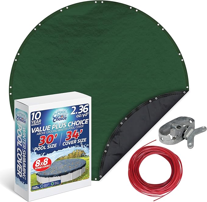 Winter Swimming Pool Cover for 30 ft Aboveground Round Pool Size, Value Plus Choice Series, Solid Material, Color - Evergreen, Pool Cover Choice 3230-4CHOICE
