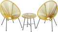 SONGMICS 3-Piece Outdoor Seating Acapulco Chair, Modern Patio Furniture Set, Glass Top Table and 2 Chairs, Indoor and Outdoor Conversation Bistro Set, Yellow UGGF011Y01