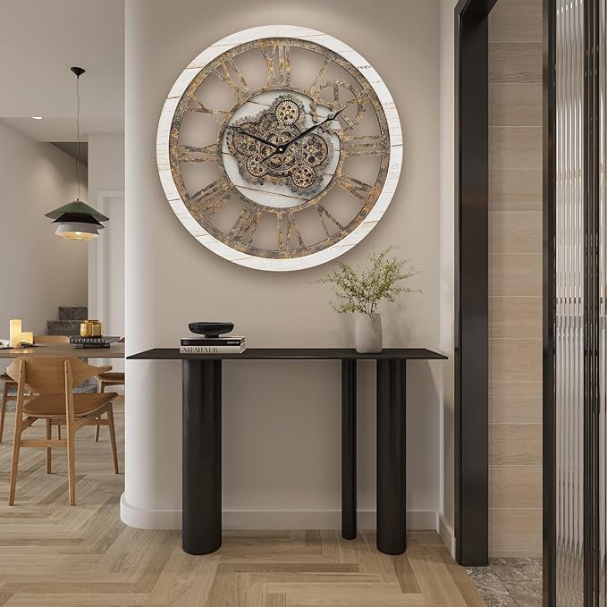 HOIBAI Wall Clock, 24 Inch Moving Gears Clock Large Wall Clock for Living Room Decor Rustic Vintage Industrial Steampunk Farmhouse Big Clock for Home Kitchen Bedroom Office