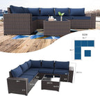 Kullavik 6PCS Outdoor Patio Furniture Set PE Wicker Rattan Sectional Sofa Patio Conversation Sets,Navy blue