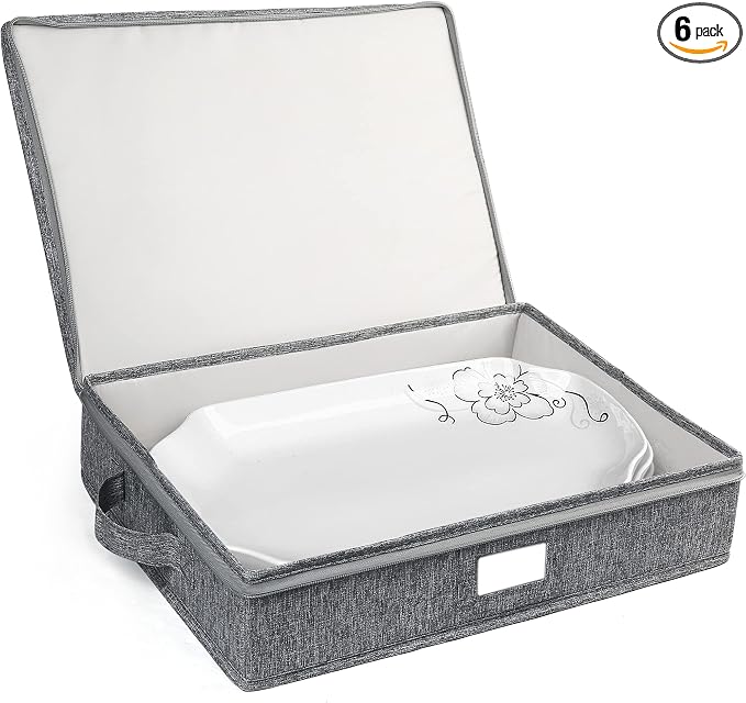 LotFancy Platter Storage Case, Hard Shell, China Storage Container for Moving, 17x13x3.5 in, 5 Felt Dividers Included