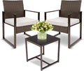 YIYAN Patio Furniture Set 3 Pieces Outdoor Rattan Chair Wicker Sofa Garden Conversation Bistro Sets with Coffee Table,Comfortable Washable Cushions (White)