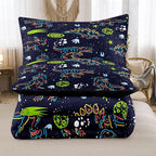 NINENINE Dinosaur Bedding Sets for Boys Kids,Dark Blue Retro Dinosaur Comforter Set,Queen Size Comforter Sets for Kids,with 1 Comforter 2 Pillowcases…