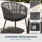 EAST OAK 3-Piece Patio Bistro Set, Patio Conversation Bistro Set with 2 Wide Ergonomic Chairs, Cushions & Glass Top Side Table, Outdoor All-Weather Wicker Furniture for Porch, Gray & Dark Gray