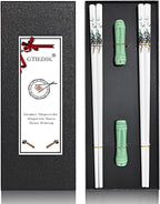 Porcelain Chopsticks, Green Bamboo,2 Pairs with Ceramic Holder | Reusable, Delicate Box,Dishwasher Safe, Chinese Japanese Korean Classic Stylish