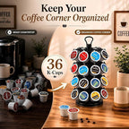 K Cup Holder-Coffee Pod Holder Organizer for 36 K-Cup Pods, 4-Tier Coffee Pod Carousel Compatible with K-Cups, 360° Rotating with Stable Base, Space-Saving for Kitchen Countertop & Office, Black