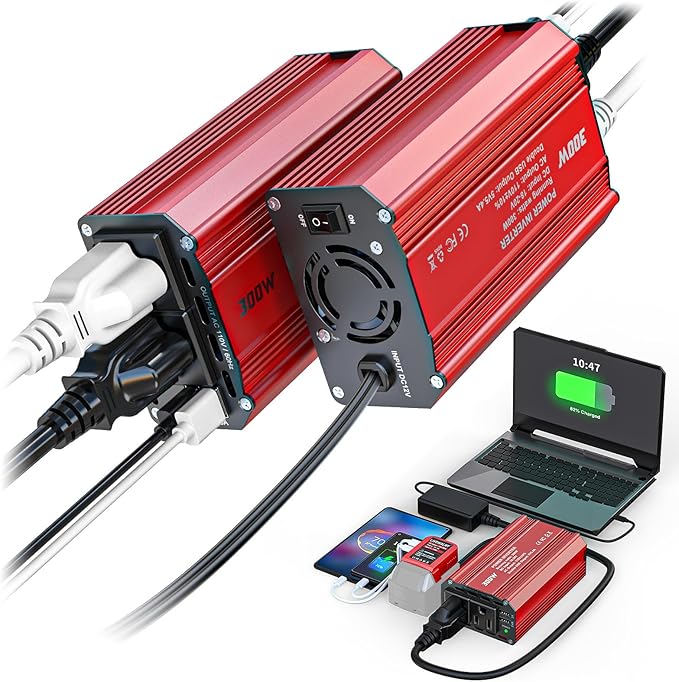 2PCS 300W Battery Charger Compatible with Milwaukee: LIVOWALNY Portable Power Inverter 18V to 110V Battery Inverter Charger Adapter Power Supply 2 AC & 2 USB Ports for Car, Phone, Camping Essentials
