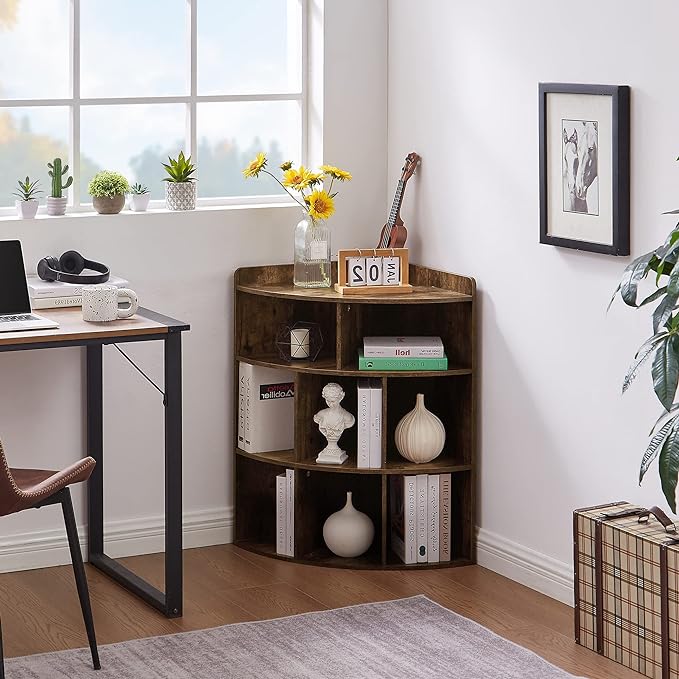 Vecelo 3-Tier Corner Cabinet with 8 Cubbies, Wooden Cube Storage Organizer, Modern Bookshelf Units for Playroom, Bedroom, Living Room, Brown
