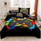 Kids Gaming Bedding Sets, 5 Piece Gamer Comforter Sets for Teens Boys Twin Size for Bedroom Comforter Set Adult 3D Gamepad Microfiber Bedding Sets Fits All Season Bedding Comforter Sets