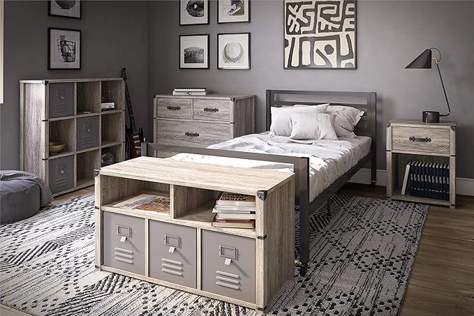 Little Seeds Nova Bedroom Grey Storage Bench, Gray Oak